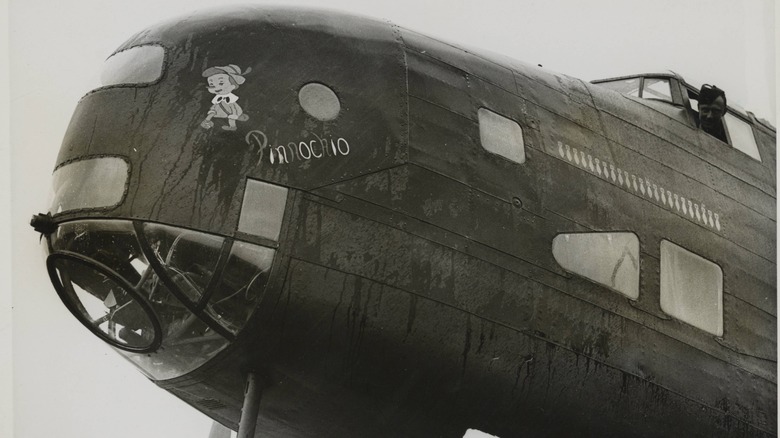 Pinocchio on the nose of a World War II bomber