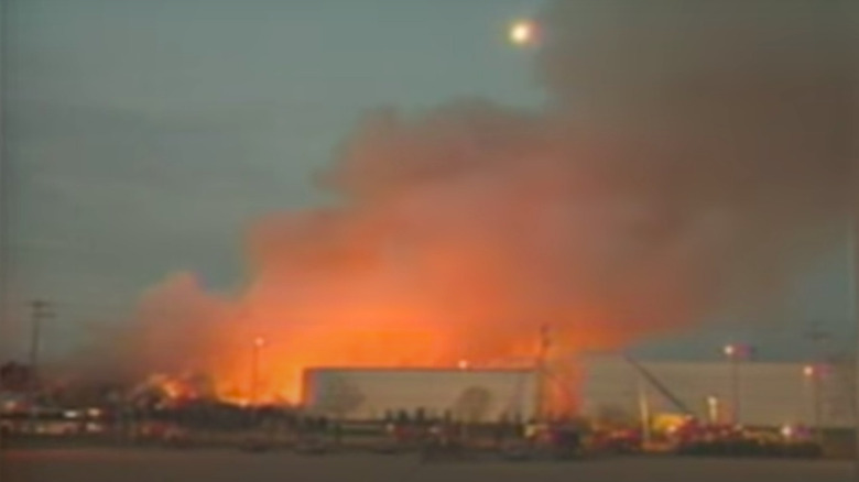 warehouse burning