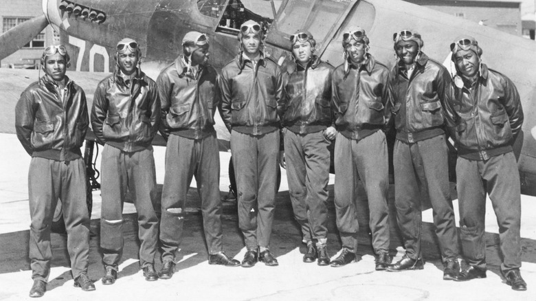 Tuskegee airmen in file