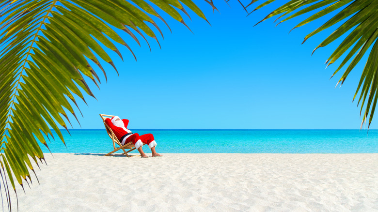 santa chilling on the beach