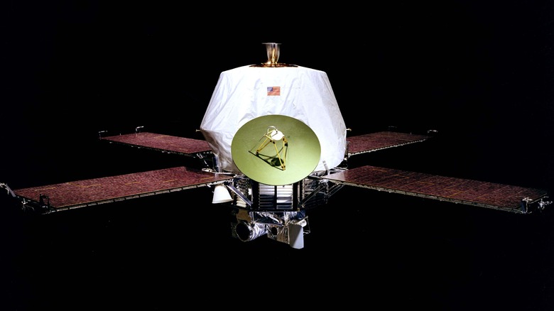 Mariner 9 gold satellite white tent