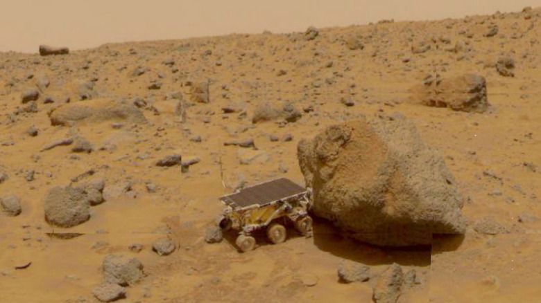 mars sojourner on red rocky surface