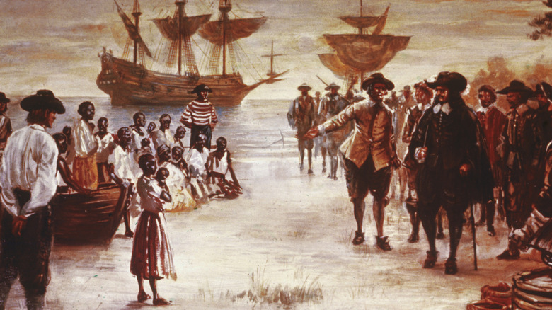 Engraving of slave ship arrival