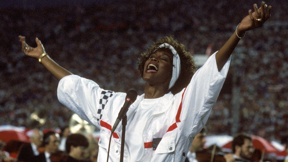 Whitney sings the National Anthem at the Super Bowl