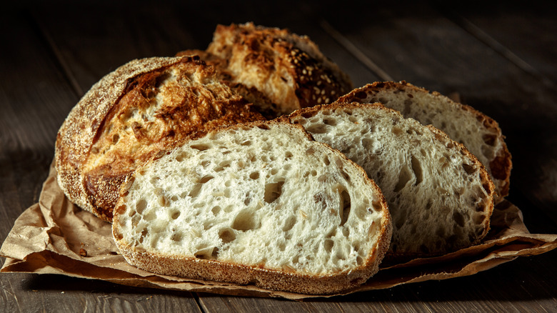 Sourdough bread in wrapper