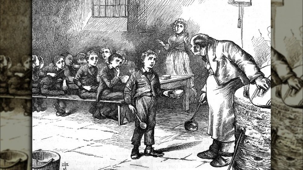 Victorian illustration of a child in a workhouse