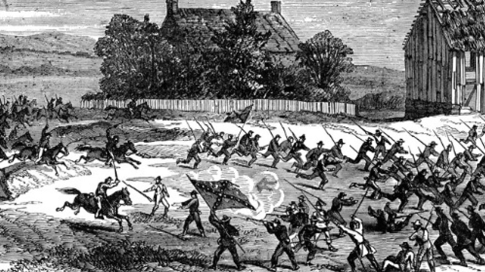 Period engraving of the Civil War Battle of Falling Waters