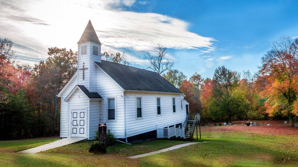 Rustic Christian wooden church in a rural small town in Maryland