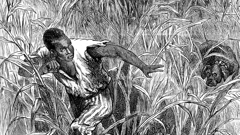 An enslaved person tries to escape in a print by Edmund Ollier, c1880