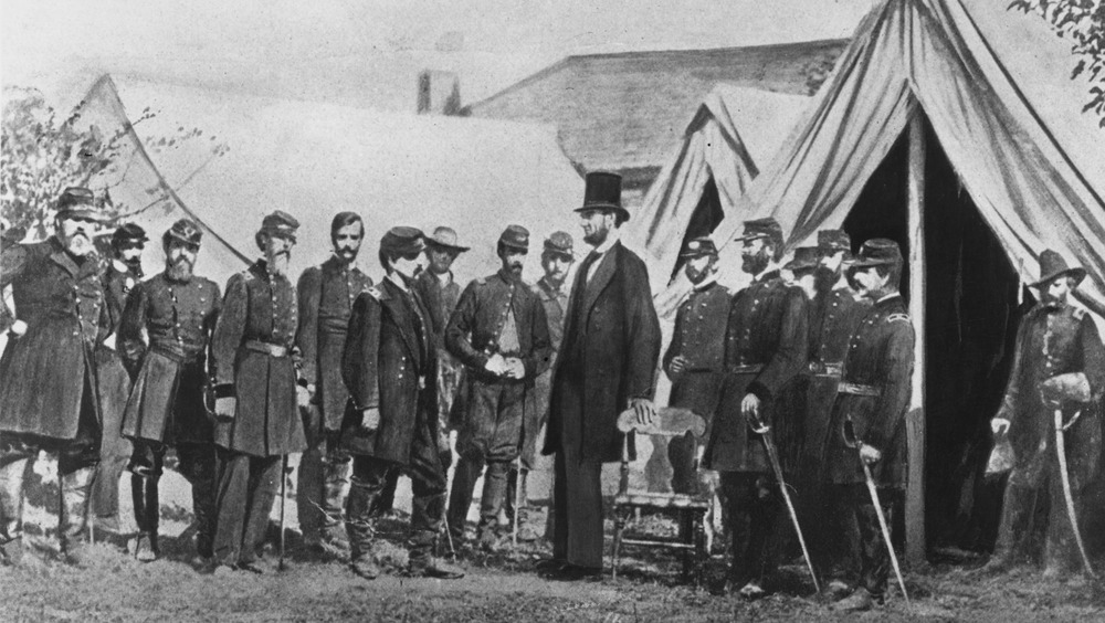 President Abraham Lincoln visiting Union soldiers during the Civil War