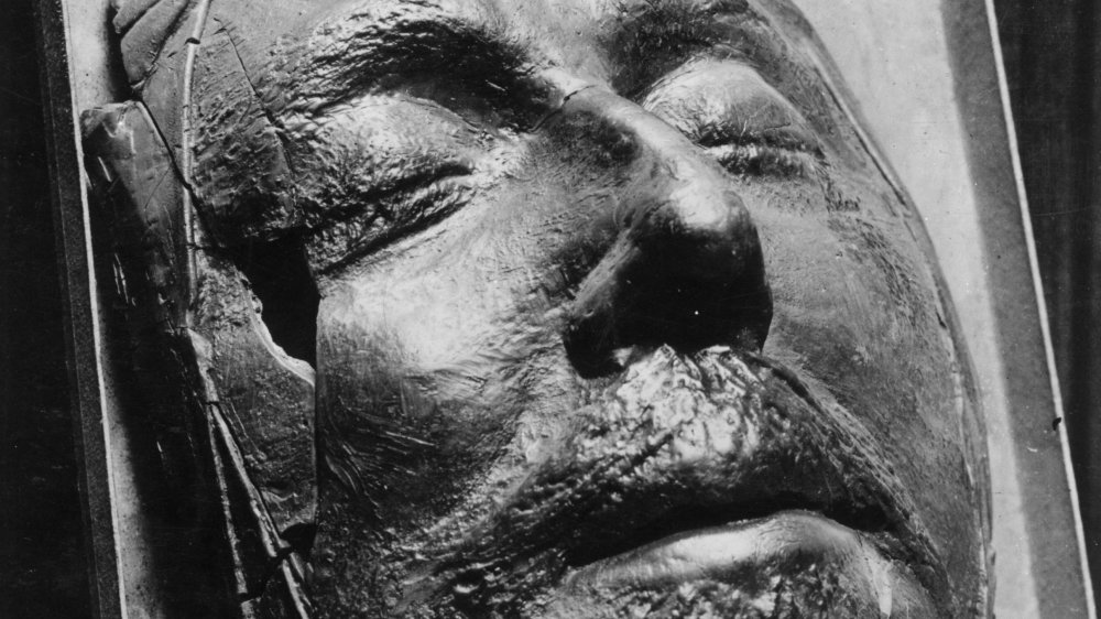 The death mask of Oliver Cromwell (1599 - 1658)