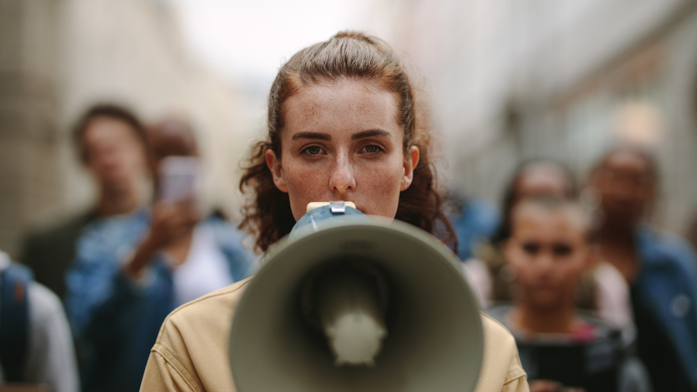 woman with a bullhorn