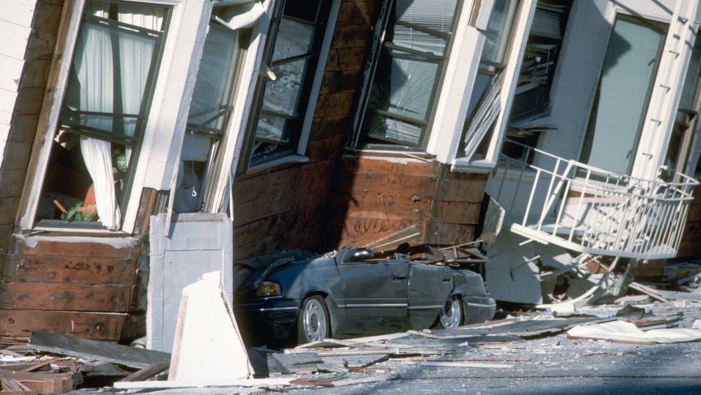 A car crushed by the 3rd floor of a building after the Loma Prieta earthquake