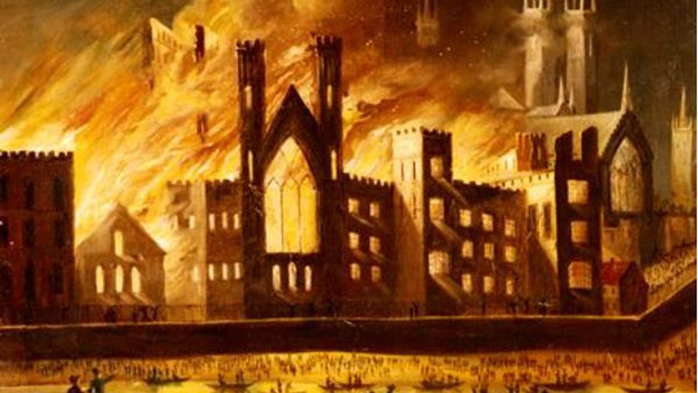 The Palace of Westminster on fire