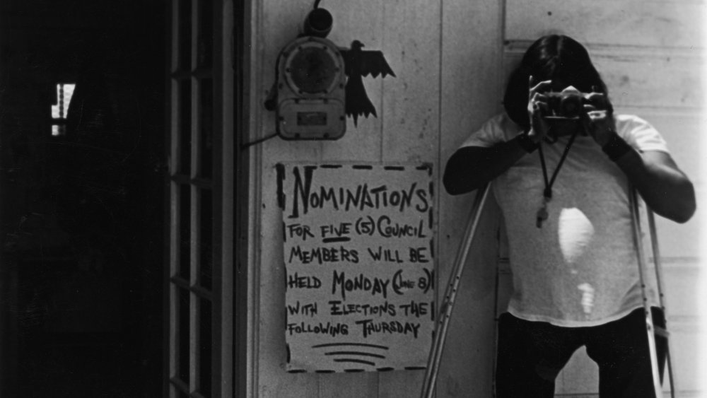 Entrance of Alcatraz with words 'Indians Welcome' written