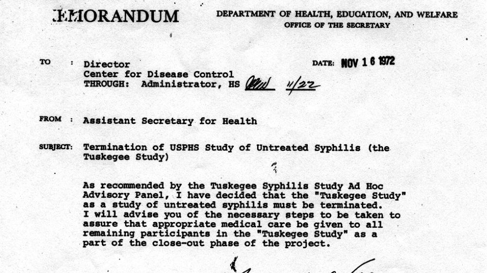 Tuskegee Study termination memo