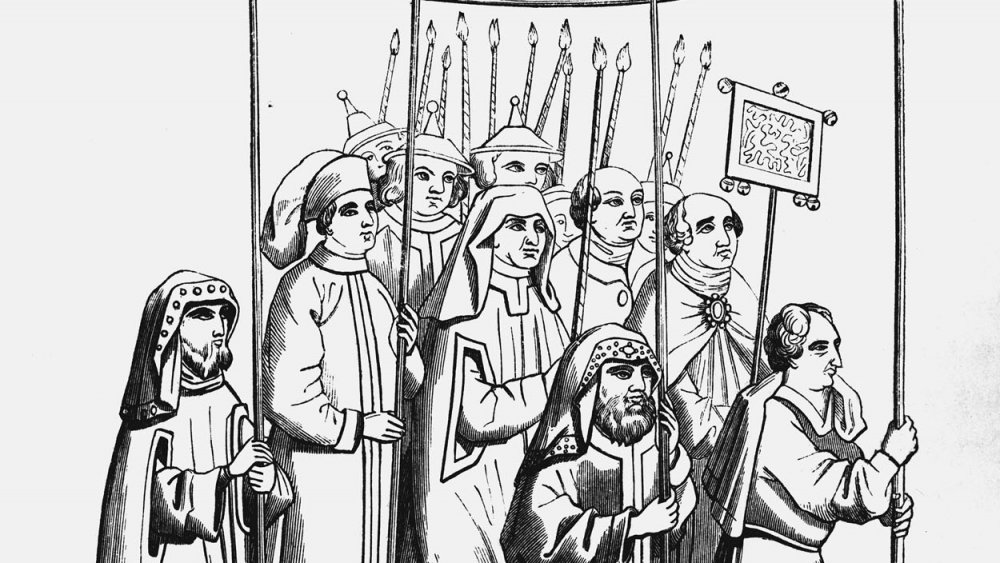 Jewish procession going to the Council of Constance in 1417 to meet the newly elected Pope, Martin V, reproduced from a miniature in the chronicle of Ulrich von Richental, the historian of the council. 