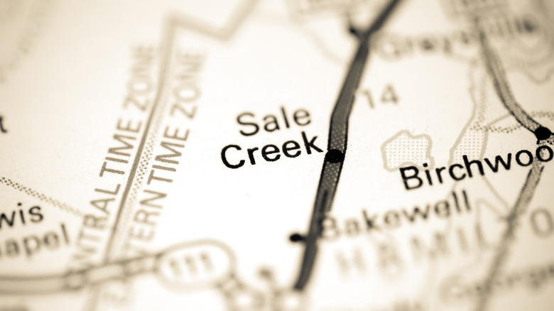 Sepia toned map of Sale Creek in Tennessee