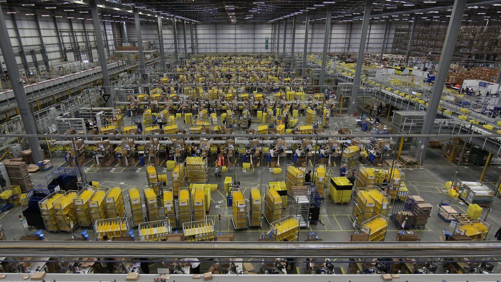 The interior of an Amazon warehouse or "Fulfillment Center." 