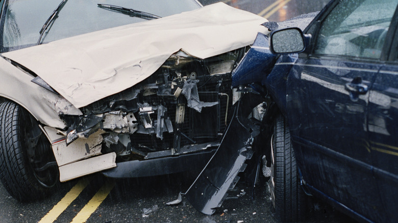 Two cars damaged from accident