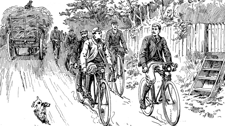 Drawing of group of cyclists