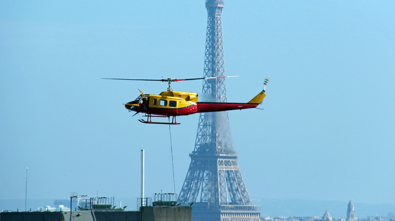 Helicopter flying over Paris