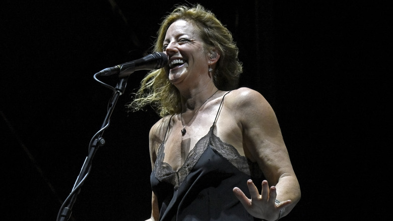 Sarah McLachlan smiling microphone