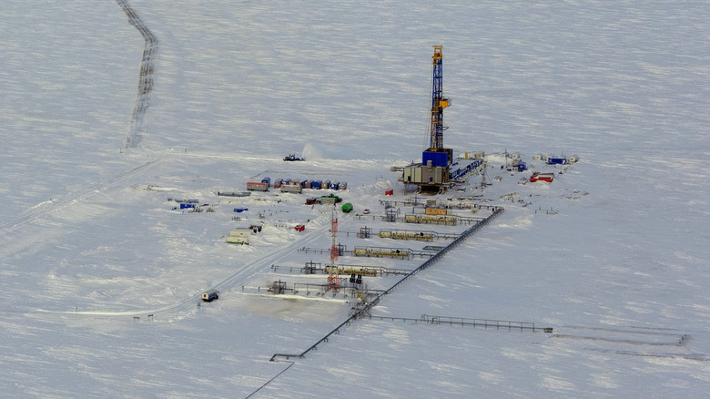 oil rig in snow