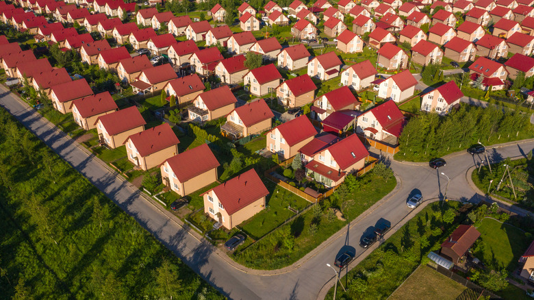 Suburban neighborhood with similar houses