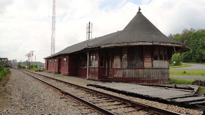 View of Canadian Pacific Railway station in Greenville Junction, Maine