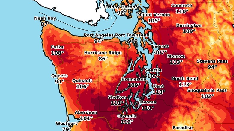 Graphic of NWS' predicted high temperatures for June 28, 2021