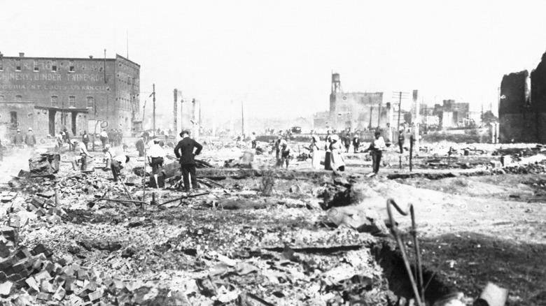 Rubble from race riot on street