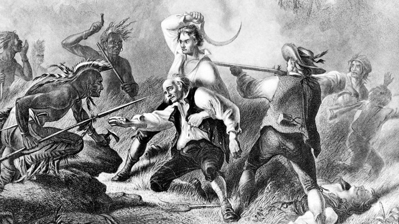 Illustration of Natives attacking settlers