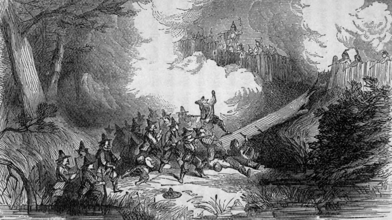 Illustration of colonists attacking Narragansett