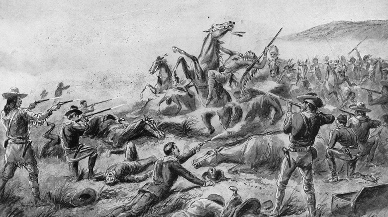 Lithograph of Wounded Knee massacre