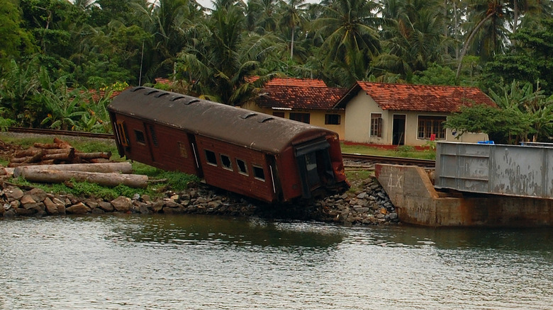 train car off track over water