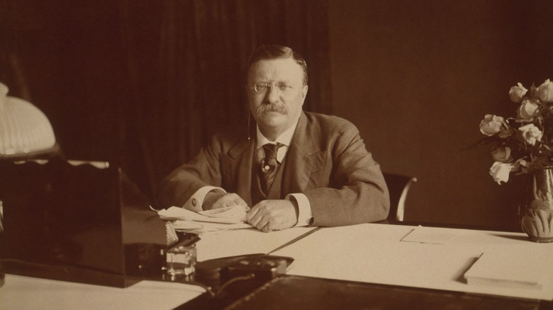 teddy roosevelt sitting at his desk