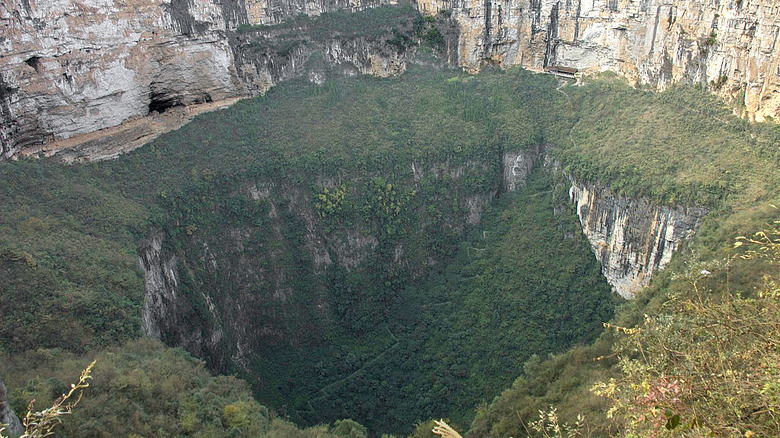 view of Xiaozhai Tiankeng from sky