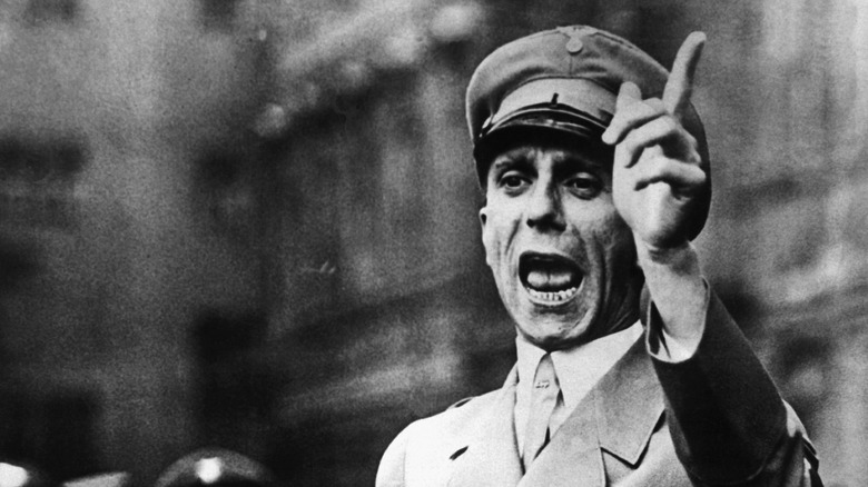 Joseph Goebbels, Hitler's propagandist, making speech