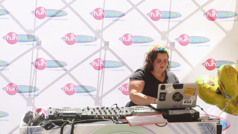 DJ Barbara Butch with mixing equipment