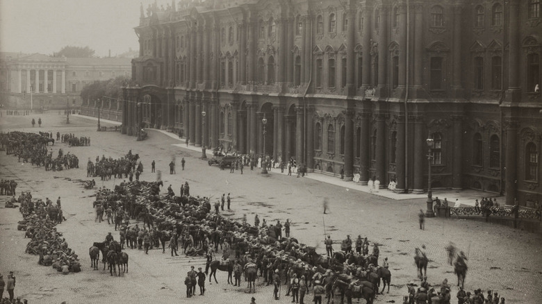 russian army in front of building