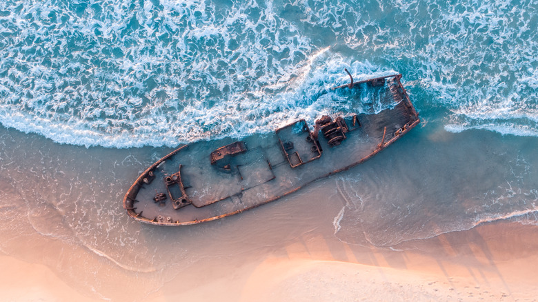 Old wooden shipwreck