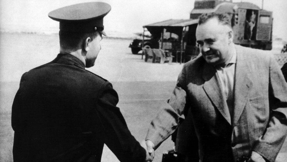 Sergei Korolev meets Yuri Gagarin, the first man in space.