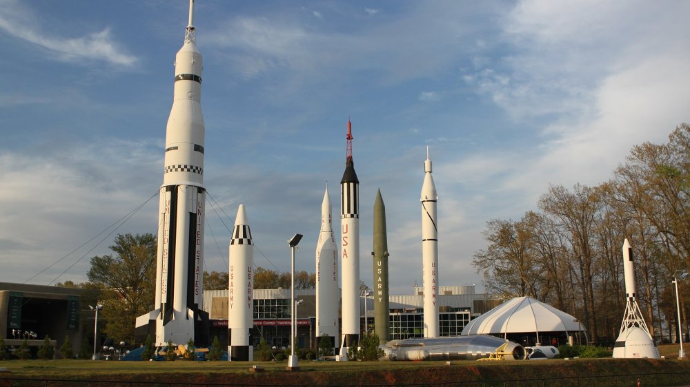 Many different types of rockets, both Army and Air Force, on display.