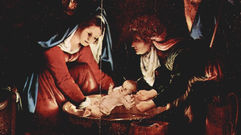 Midwife Salome with Virgin Mary and infant Jesus