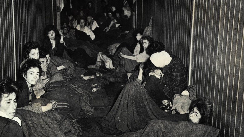 Jewish Bergen-Belsen prisoners sitting together