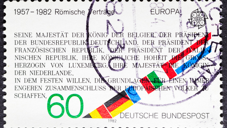 treaty of rome commemorative stamp 1957 european flags