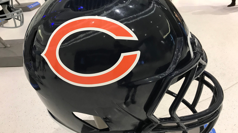 Chicago Bears helmet on display