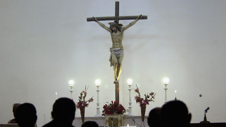 Jesus on cross at Christian service