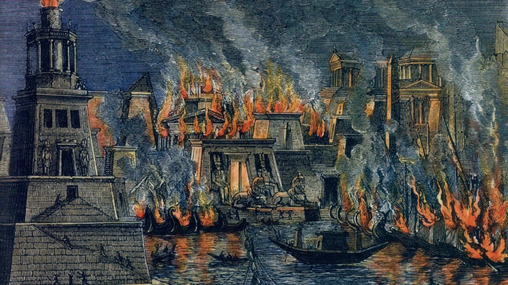 The fire of Alexandria, woodcuts by Hermann Göll, 1876.